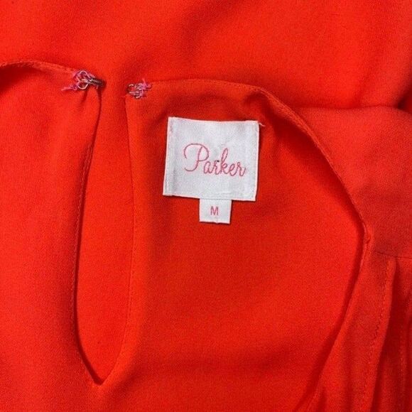 Parker Orange Silk Tiered Keyhole Swing Dress Medium - Picture 8 of 10
